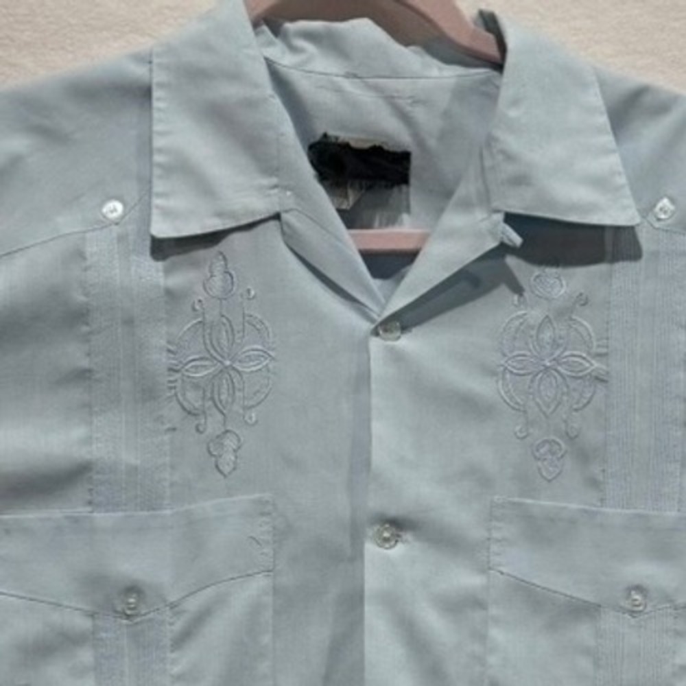 Vintage Guayabera Grandpa Core Cuban Camp Collar Shirt Embroidered Cotton Indie